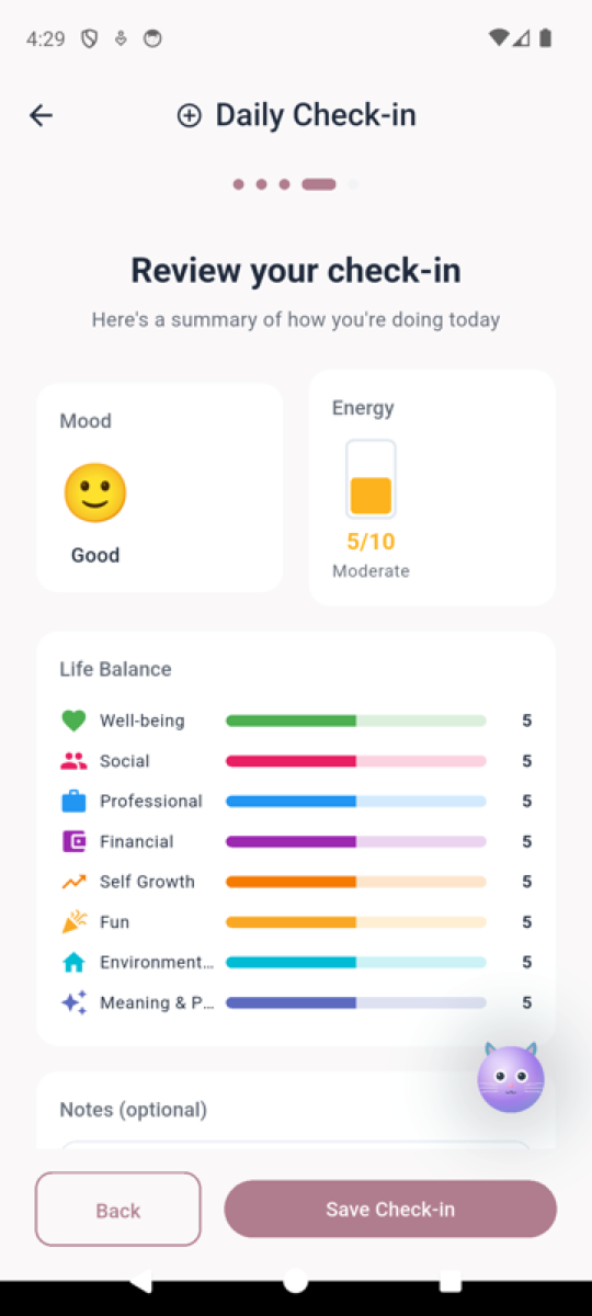 Daily check-in summary